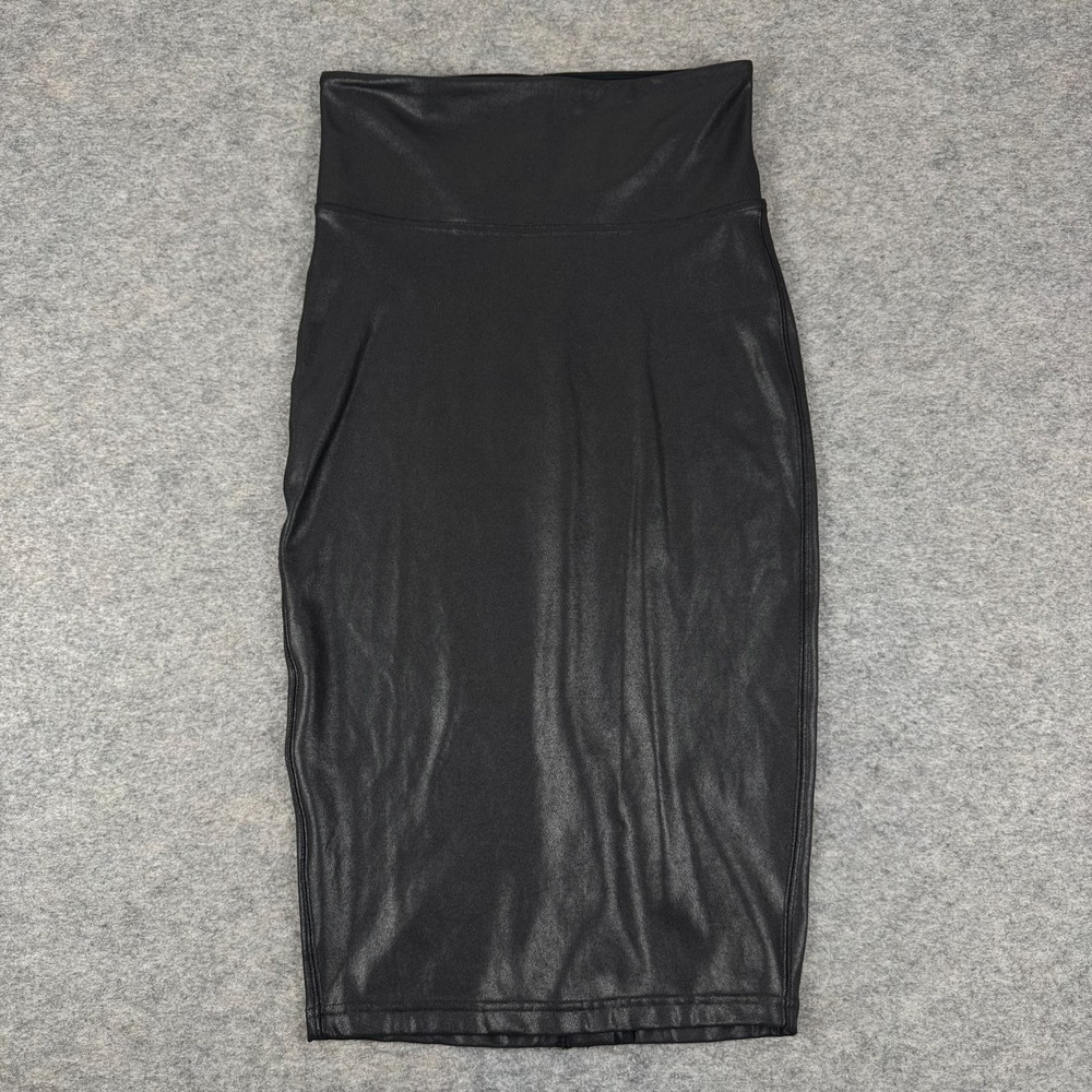 SPANX Faux Leather Black Pencil Skirt Tummy Control 20190R‎ Black Womens Small S